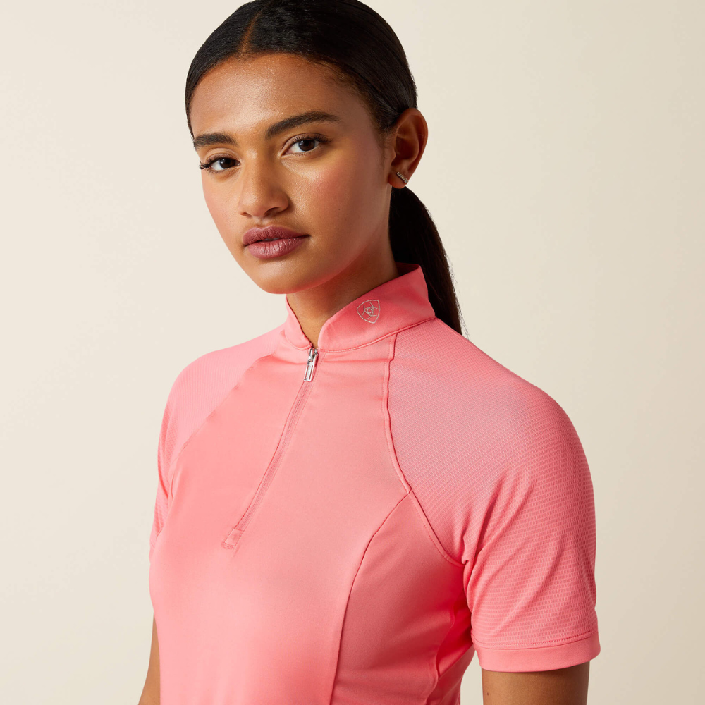 Ariat Soquel 1/4 Zip Short Sleeve Baselayer, Coral Paradise