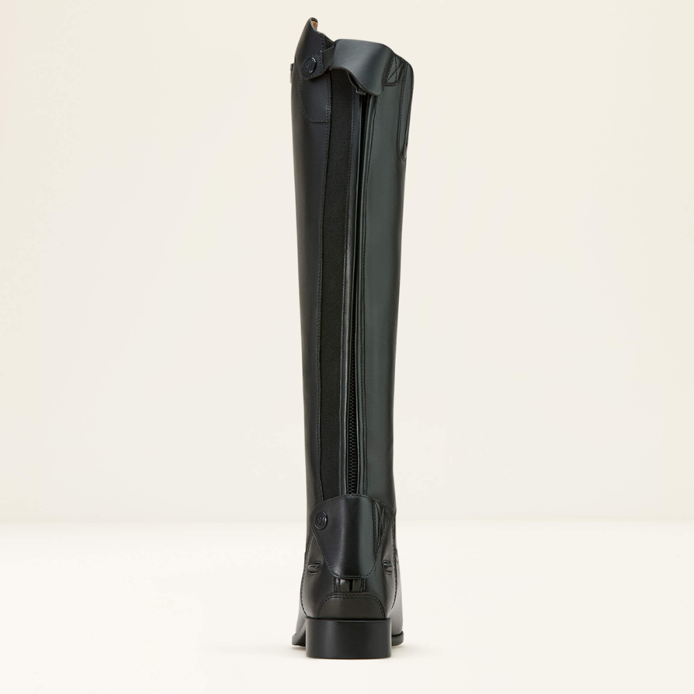 Image of the back of an Ariat black Palisade tall dress riding boot.