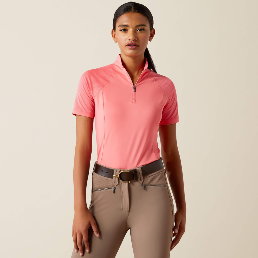 Ariat Soquel 1/4 Zip Short Sleeve Baselayer, Coral Paradise