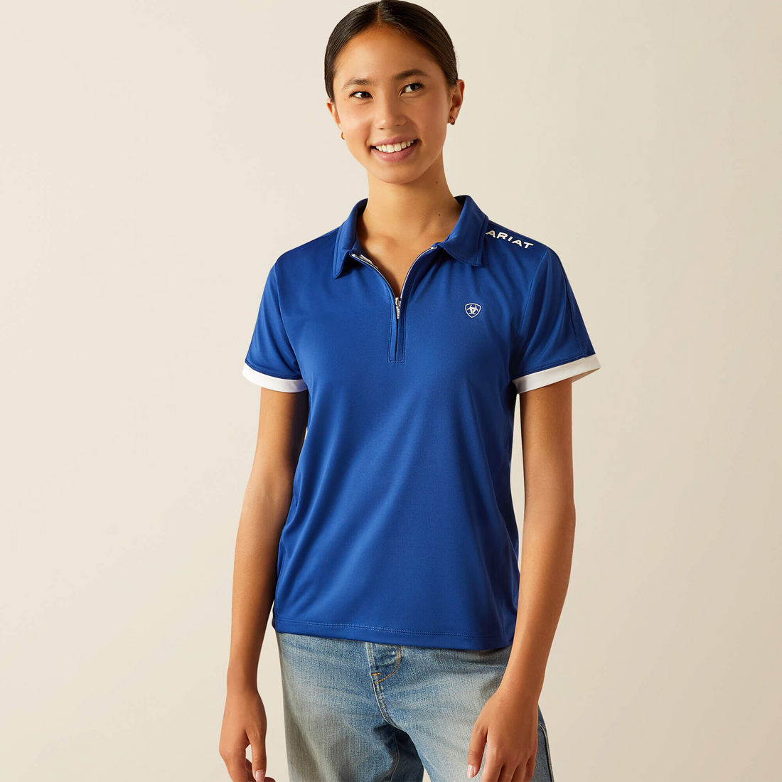 Ariat® Bandera Youth 1/4 Zip Short Sleeve Polo, Sodalite Blue