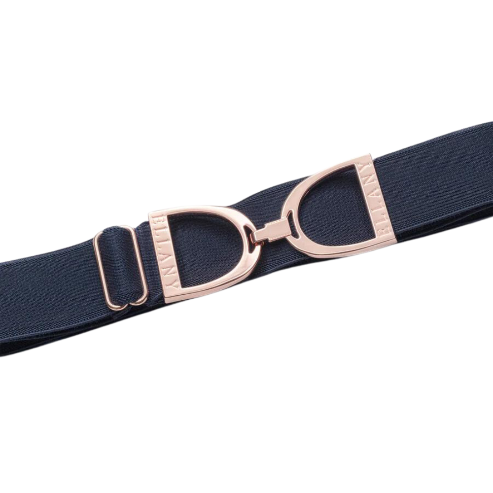 Ellany 1.5&quot; Navy, Rose Gold Stirrup Buckle Belt