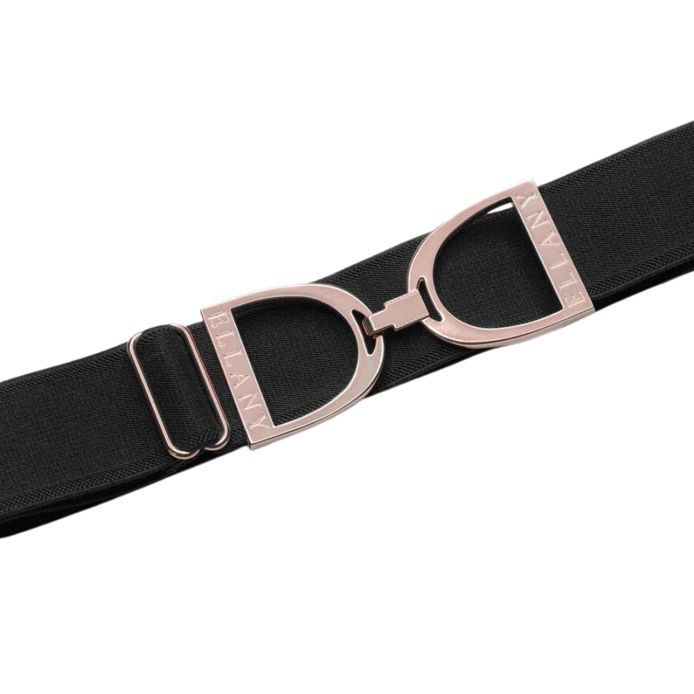 Ellany 1.5&quot; Black, Rose Gold Stirrup Buckle Belt